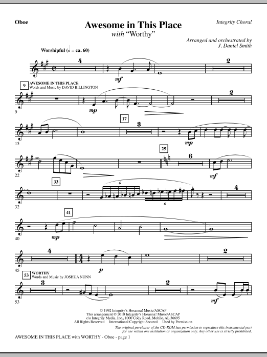 J. Daniel Smith Awesome In This Place (with Worthy) - Oboe sheet music notes and chords. Download Printable PDF.