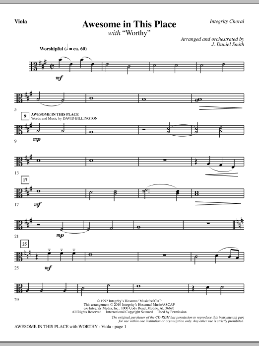 J. Daniel Smith Awesome In This Place (with Worthy) - Viola sheet music notes and chords. Download Printable PDF.
