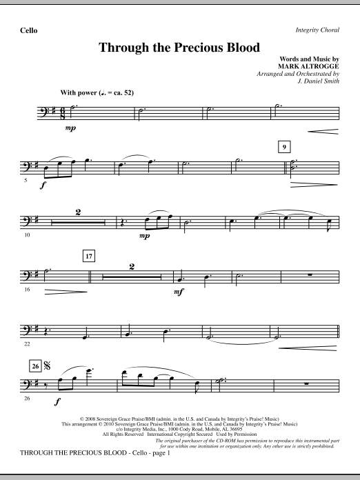 J. Daniel Smith Through The Precious Blood - Cello sheet music notes and chords. Download Printable PDF.