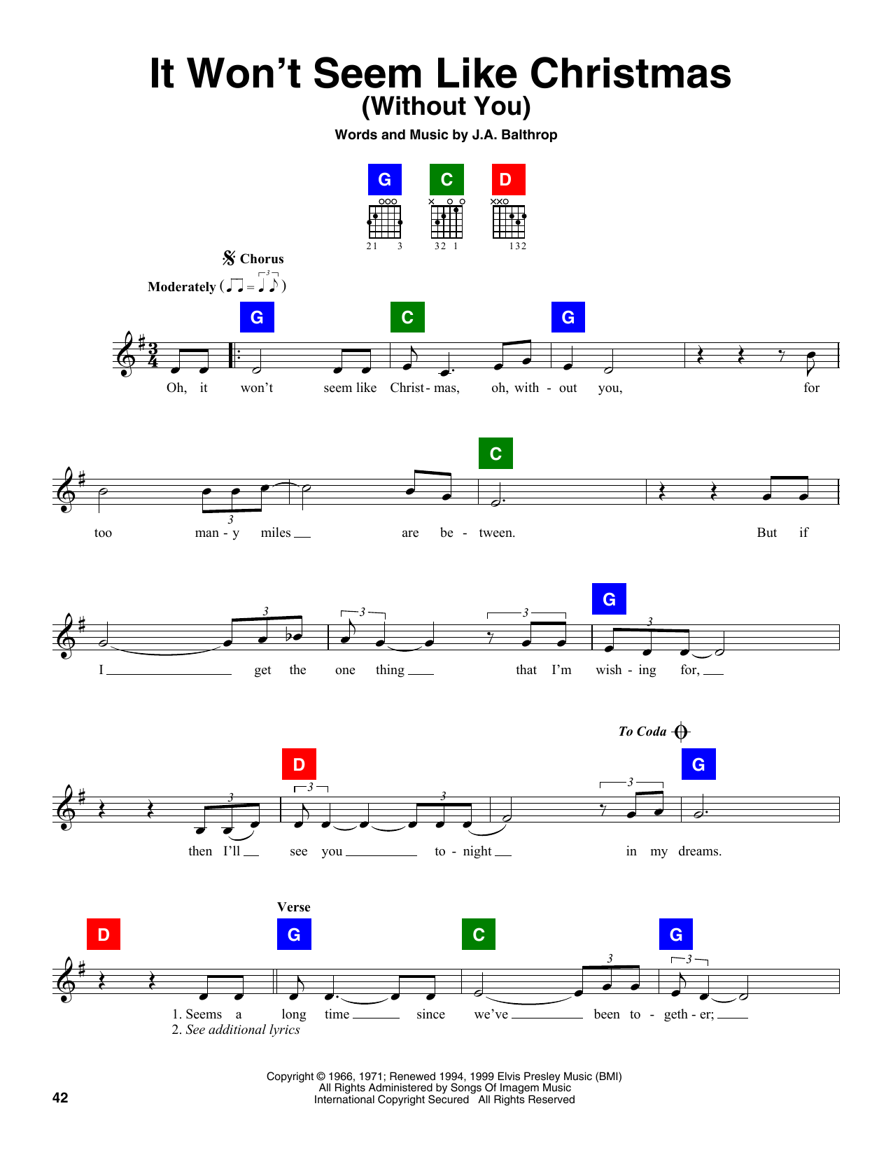 J.A. Balthrop It Won't Seem Like Christmas (Without You) sheet music notes and chords arranged for ChordBuddy