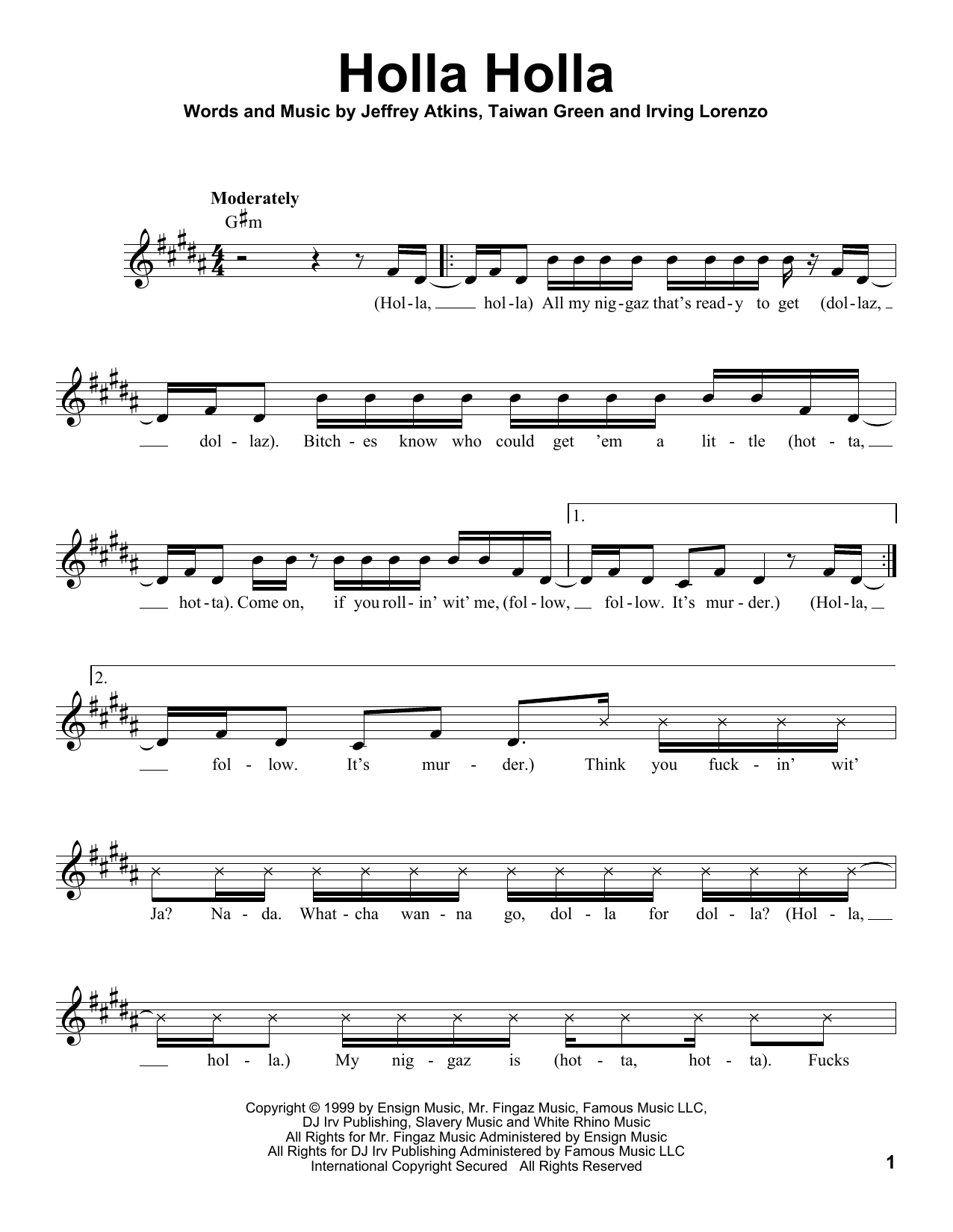 Ja Rule Holla Holla sheet music notes and chords arranged for Pro Vocal