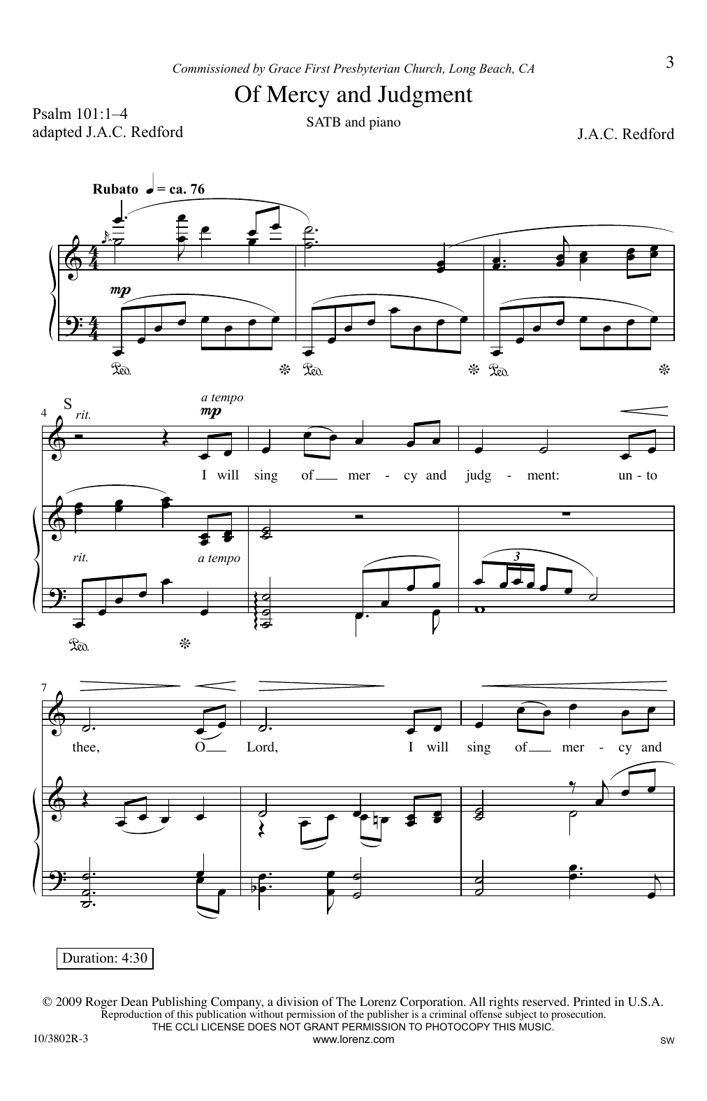 J.A.C. Redford Of Mercy And Judgment sheet music notes and chords arranged for SATB Choir