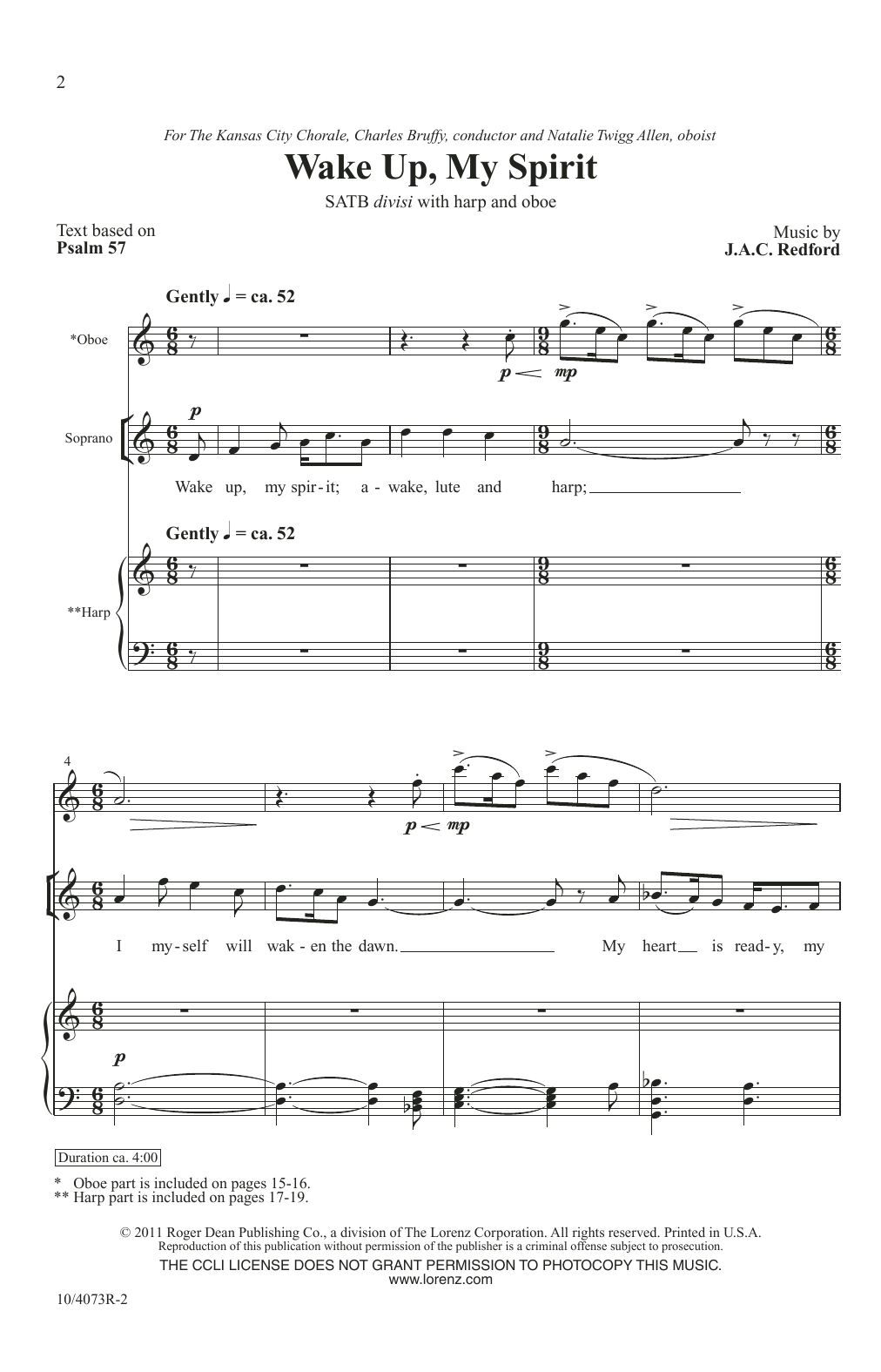 J.A.C. Redford Wake Up, My Spirit sheet music notes and chords arranged for SATB Choir