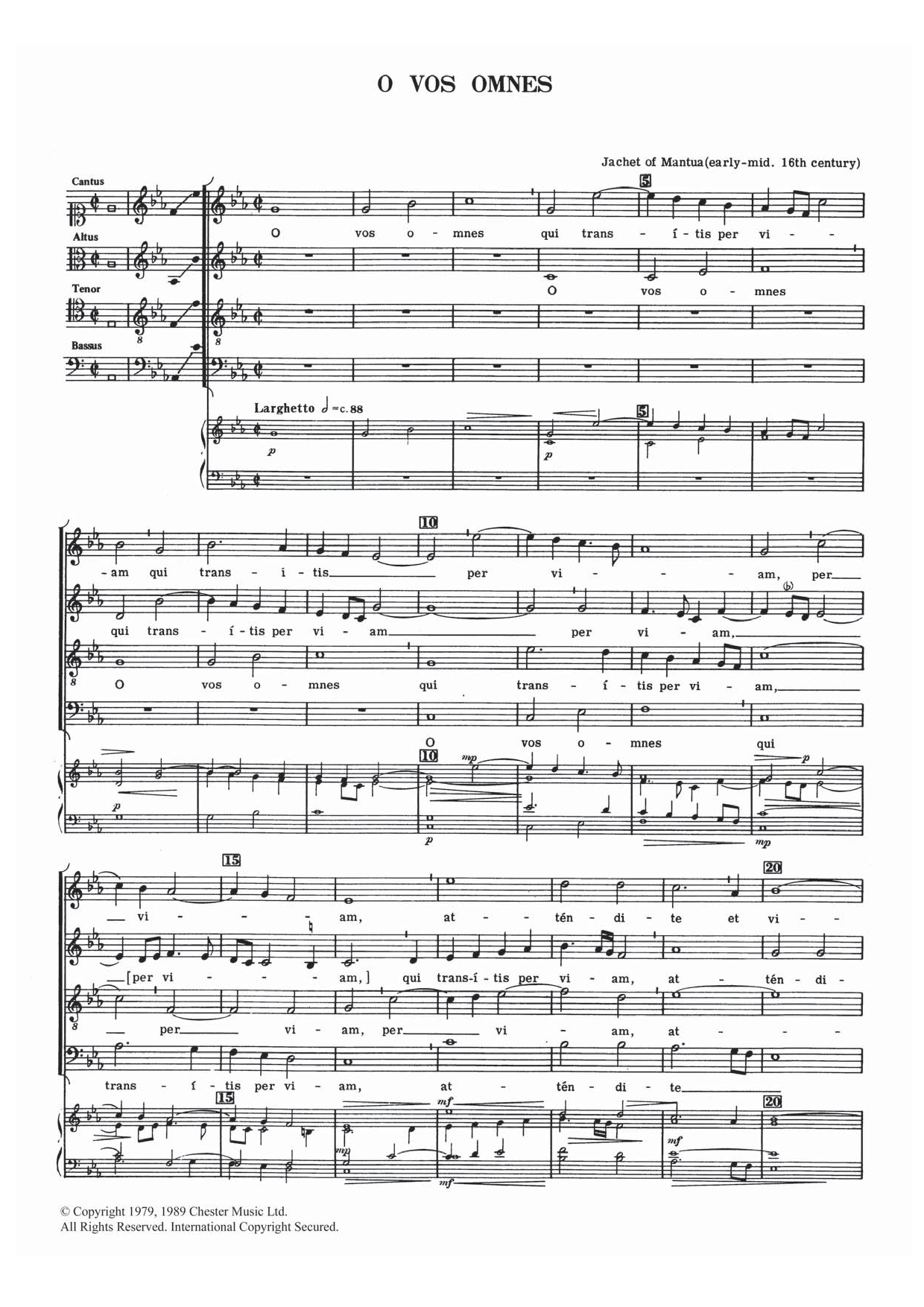 Jachet of Mantua O Vos Omnes sheet music notes and chords arranged for Choir