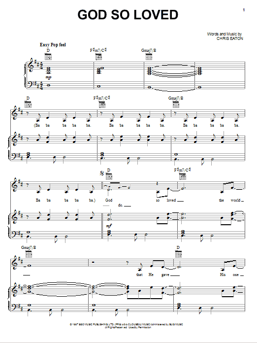 Jaci Velasquez God So Loved sheet music notes and chords arranged for Piano, Vocal & Guitar Chords (Right-Hand Melody)