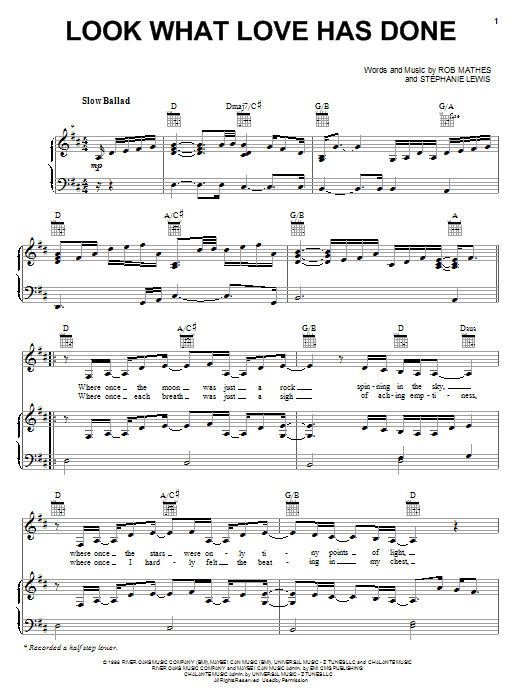 Jaci Velasquez Look What Love Has Done sheet music notes and chords arranged for Piano, Vocal & Guitar Chords (Right-Hand Melody)
