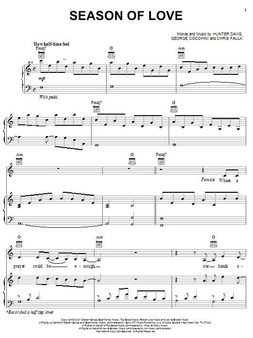 Jaci Velasquez Season Of Love sheet music notes and chords arranged for Piano, Vocal & Guitar Chords (Right-Hand Melody)