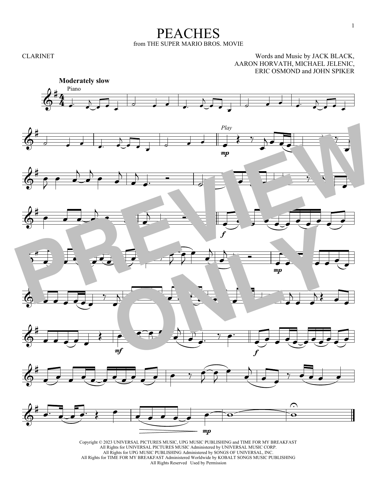 Jack Black Peaches (from The Super Mario Bros. Movie) sheet music notes and chords arranged for Trombone Solo
