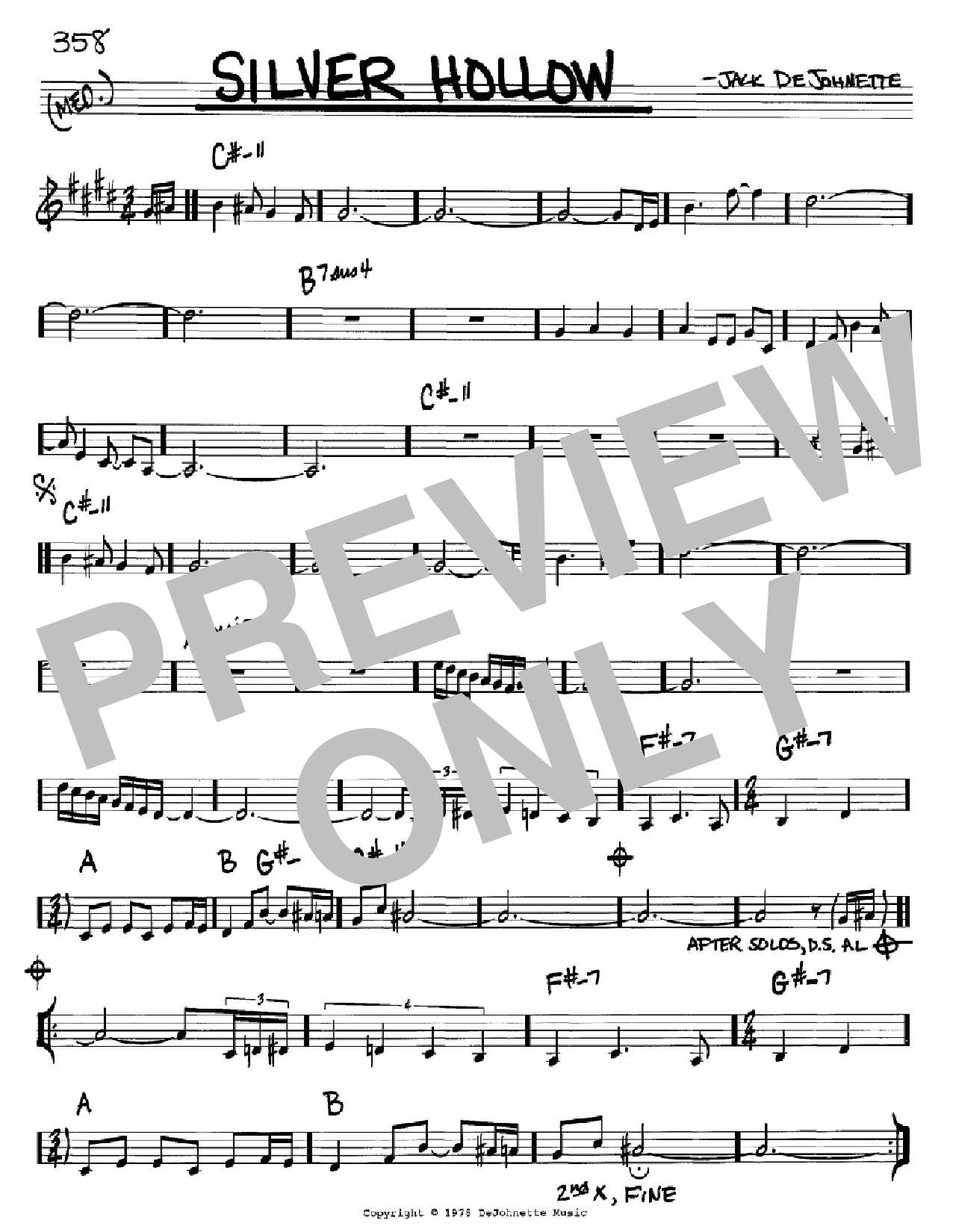 Jack DeJohnette Silver Hollow sheet music notes and chords arranged for Real Book – Melody & Chords – Bb Instruments