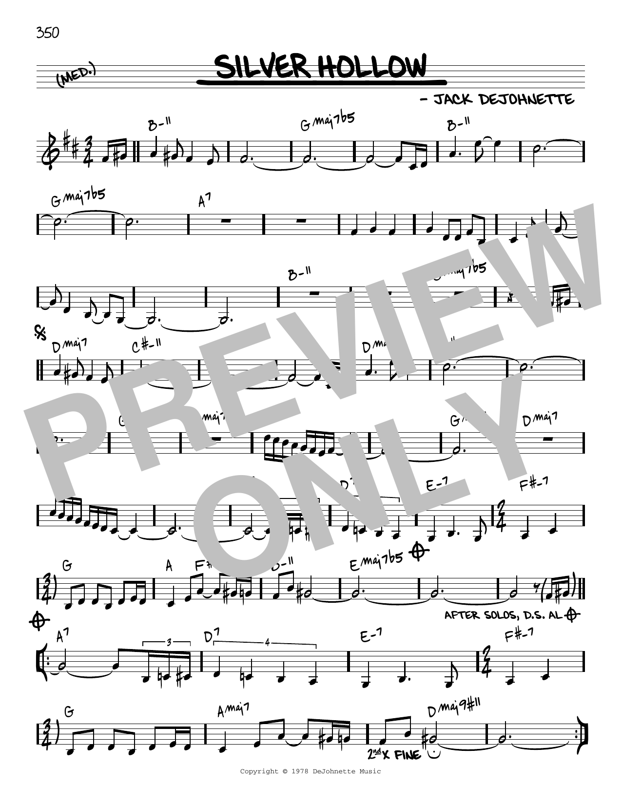 Jack DeJohnette Silver Hollow [Reharmonized version] (arr. Jack Grassel) sheet music notes and chords arranged for Real Book – Melody & Chords