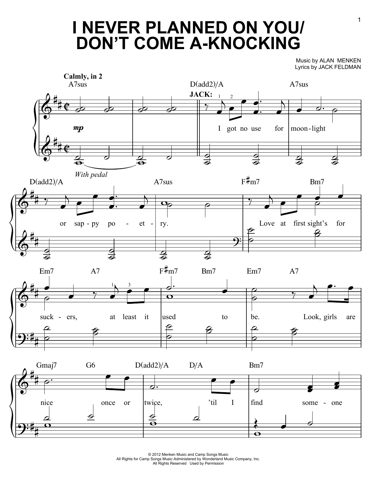 Jack Feldman I Never Planned On You/Don't Come A-Knocking sheet music notes and chords arranged for Easy Piano