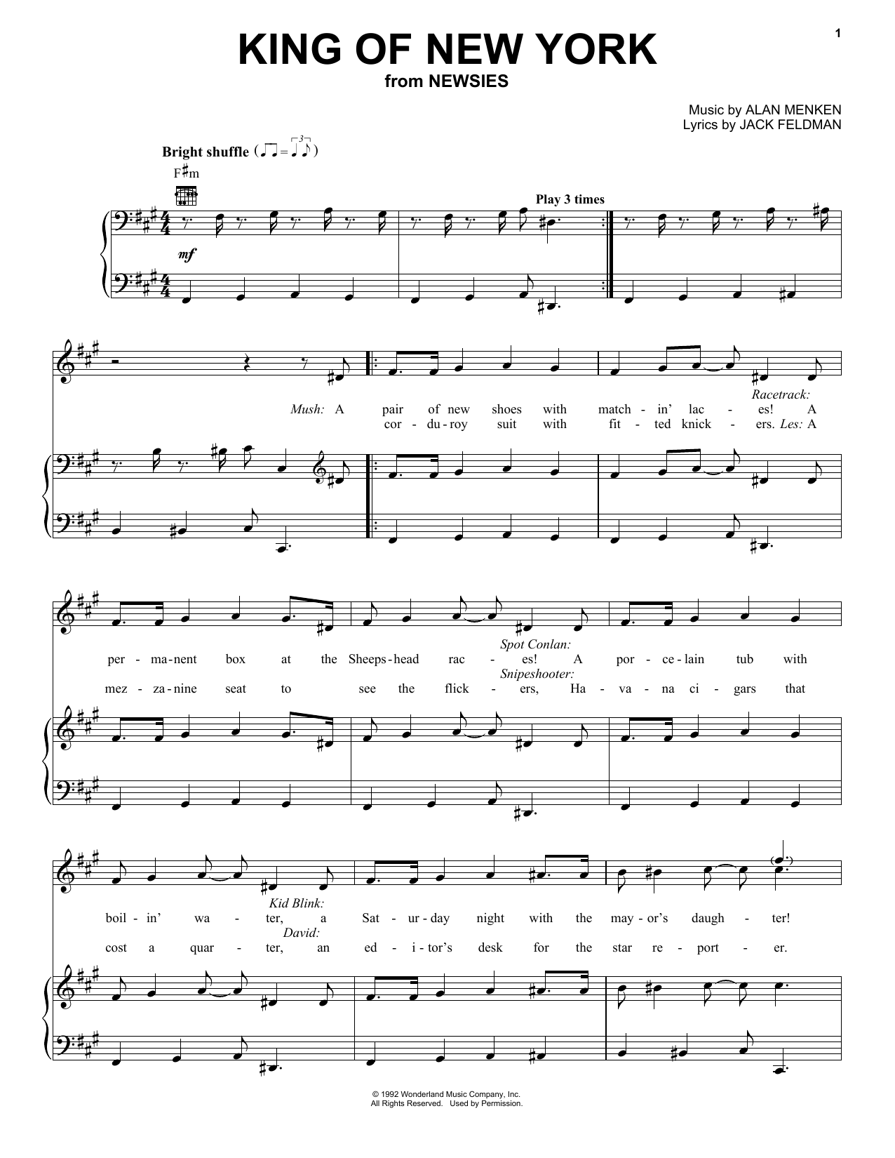 Jack Feldman King Of New York sheet music notes and chords arranged for Piano, Vocal & Guitar Chords (Right-Hand Melody)