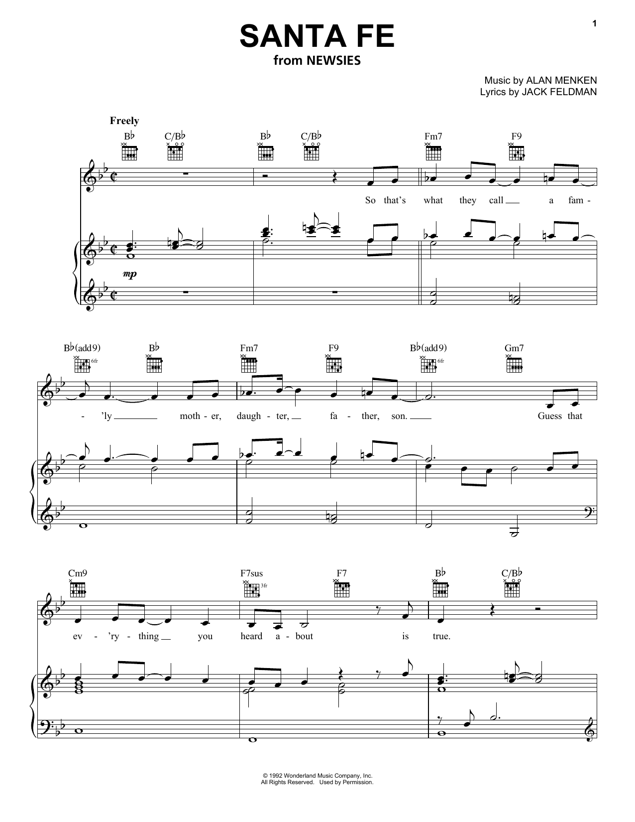 Jack Feldman Santa Fe sheet music notes and chords arranged for Piano, Vocal & Guitar Chords (Right-Hand Melody)