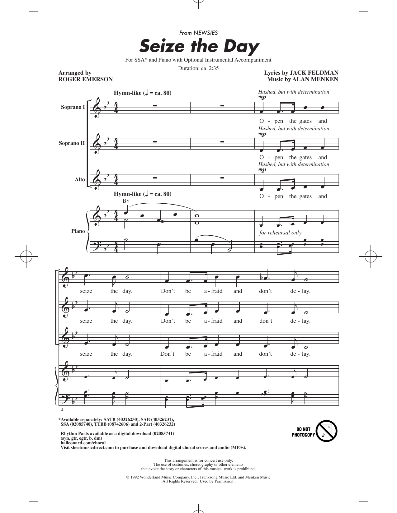 Jack Feldman Seize The Day (arr. Roger Emerson) sheet music notes and chords arranged for SSA Choir
