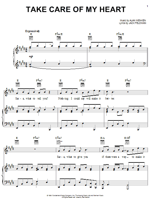 Jack Feldman Take Care Of My Heart sheet music notes and chords arranged for Piano, Vocal & Guitar Chords (Right-Hand Melody)