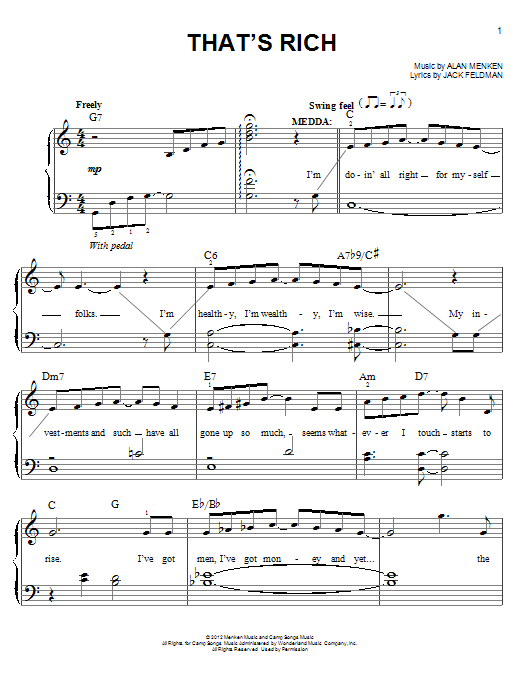 Alan Menken That's Rich (from Newsies) sheet music notes and chords arranged for Easy Piano