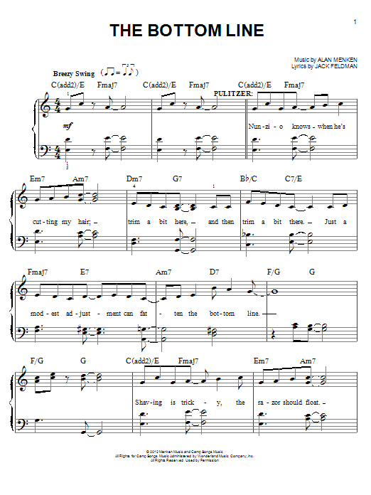 Alan Menken The Bottom Line (from Newsies) sheet music notes and chords arranged for Easy Piano