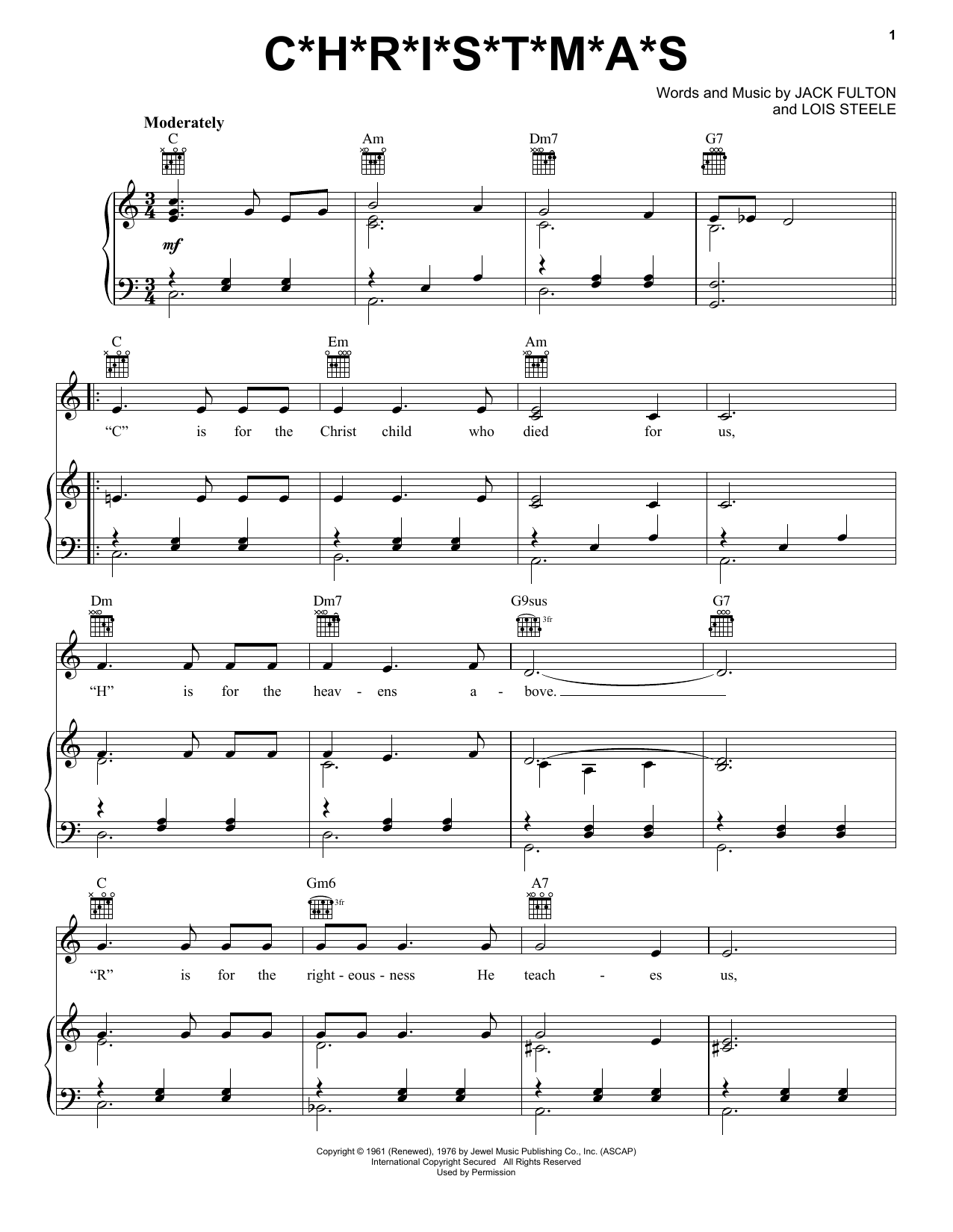 Jack Fulton C*H*R*I*S*T*M*A*S sheet music notes and chords arranged for Piano, Vocal & Guitar Chords (Right-Hand Melody)