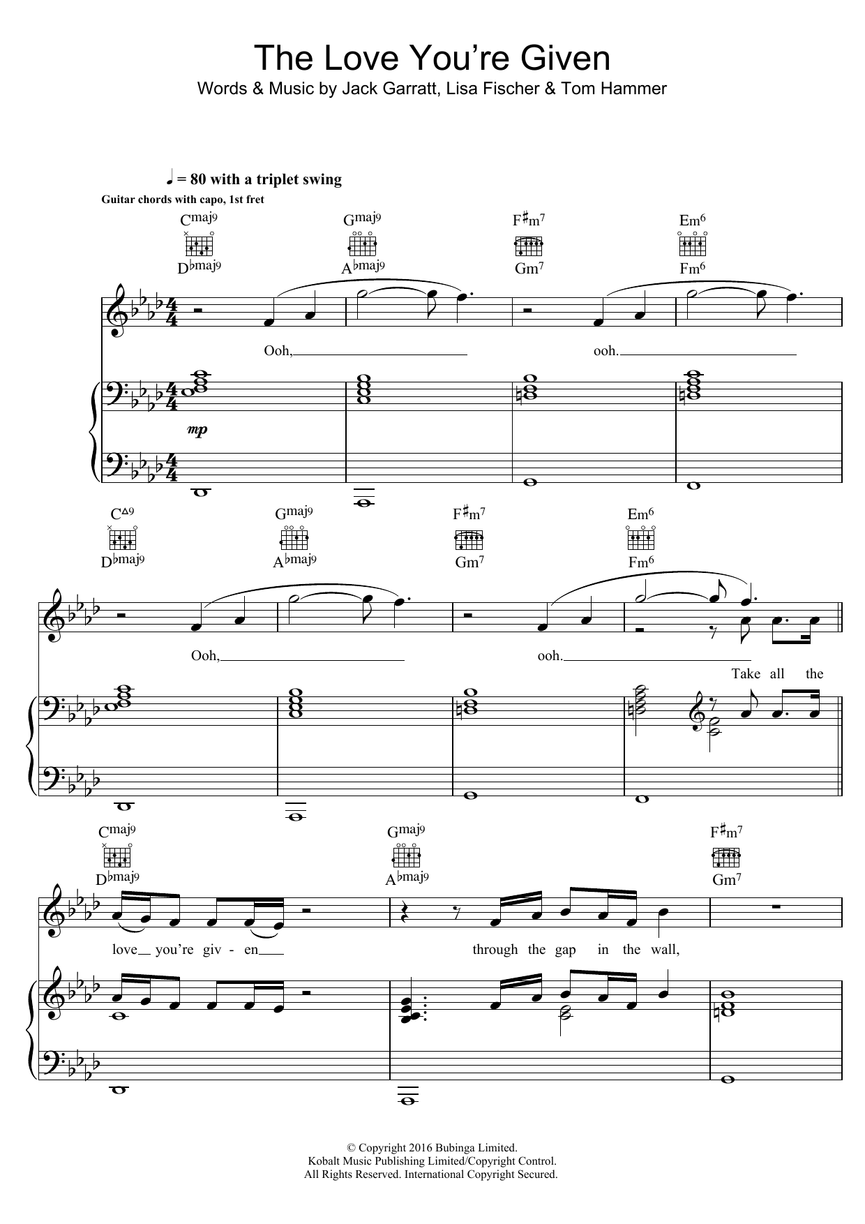 Jack Garratt The Love You're Given sheet music notes and chords arranged for Piano, Vocal & Guitar Chords