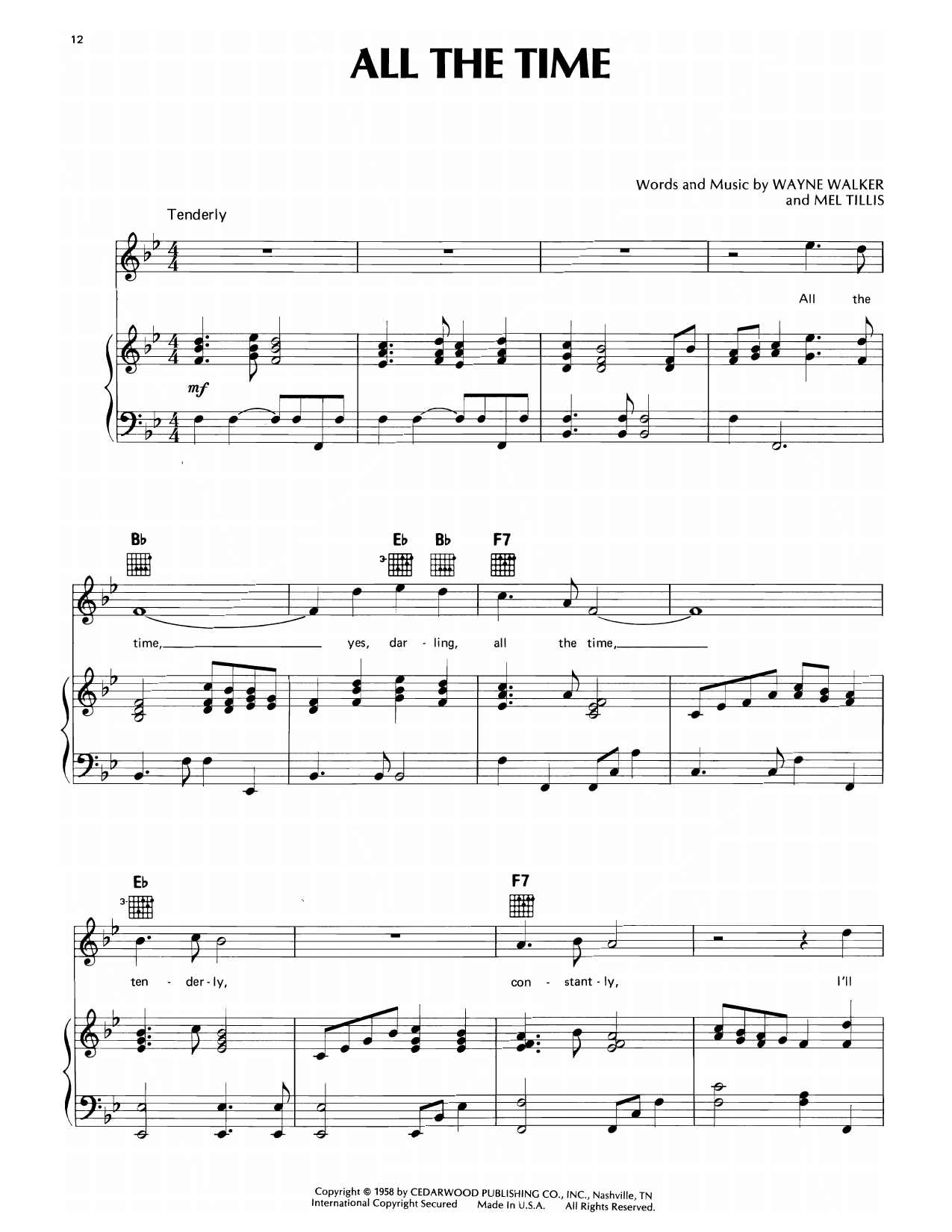 Jack Greene All The Time sheet music notes and chords arranged for Piano, Vocal & Guitar Chords (Right-Hand Melody)
