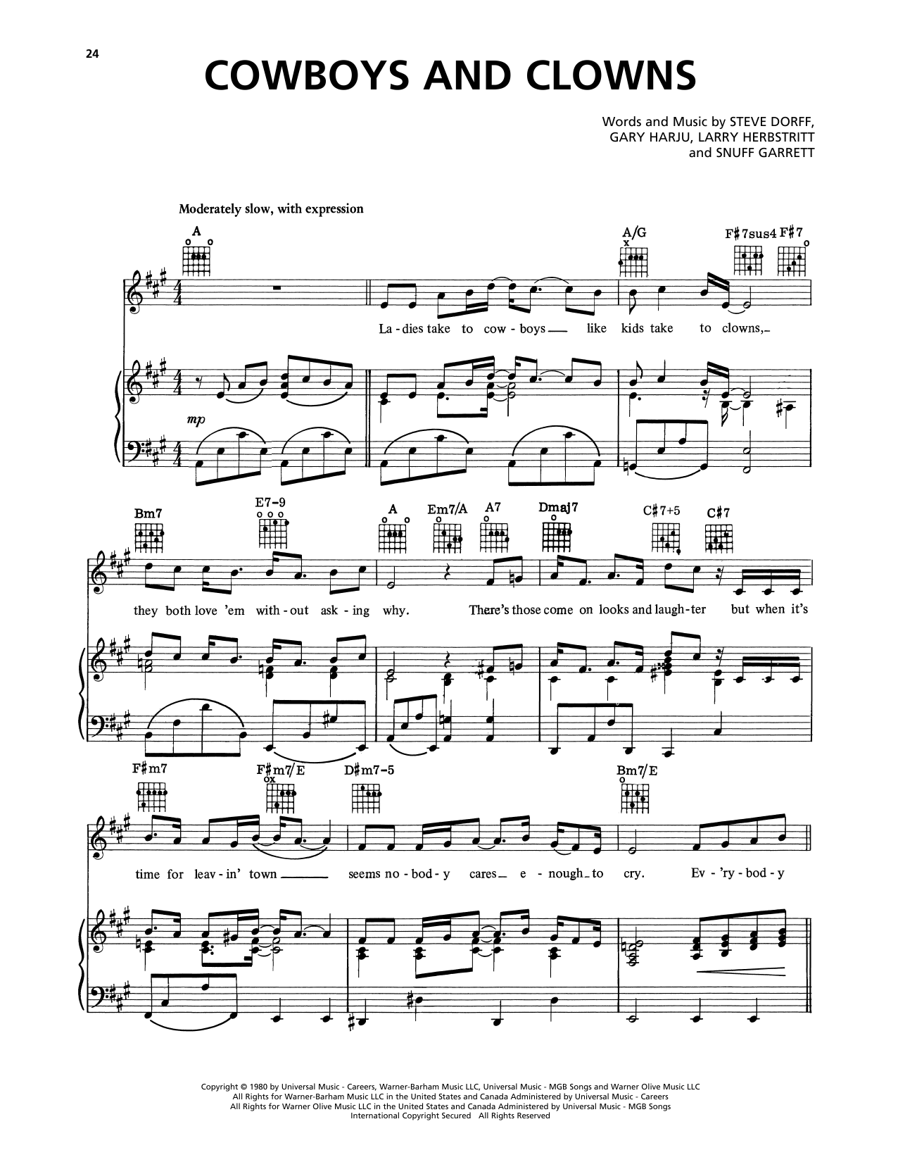 Jack Greene Cowboys And Clowns sheet music notes and chords arranged for Piano, Vocal & Guitar Chords (Right-Hand Melody)