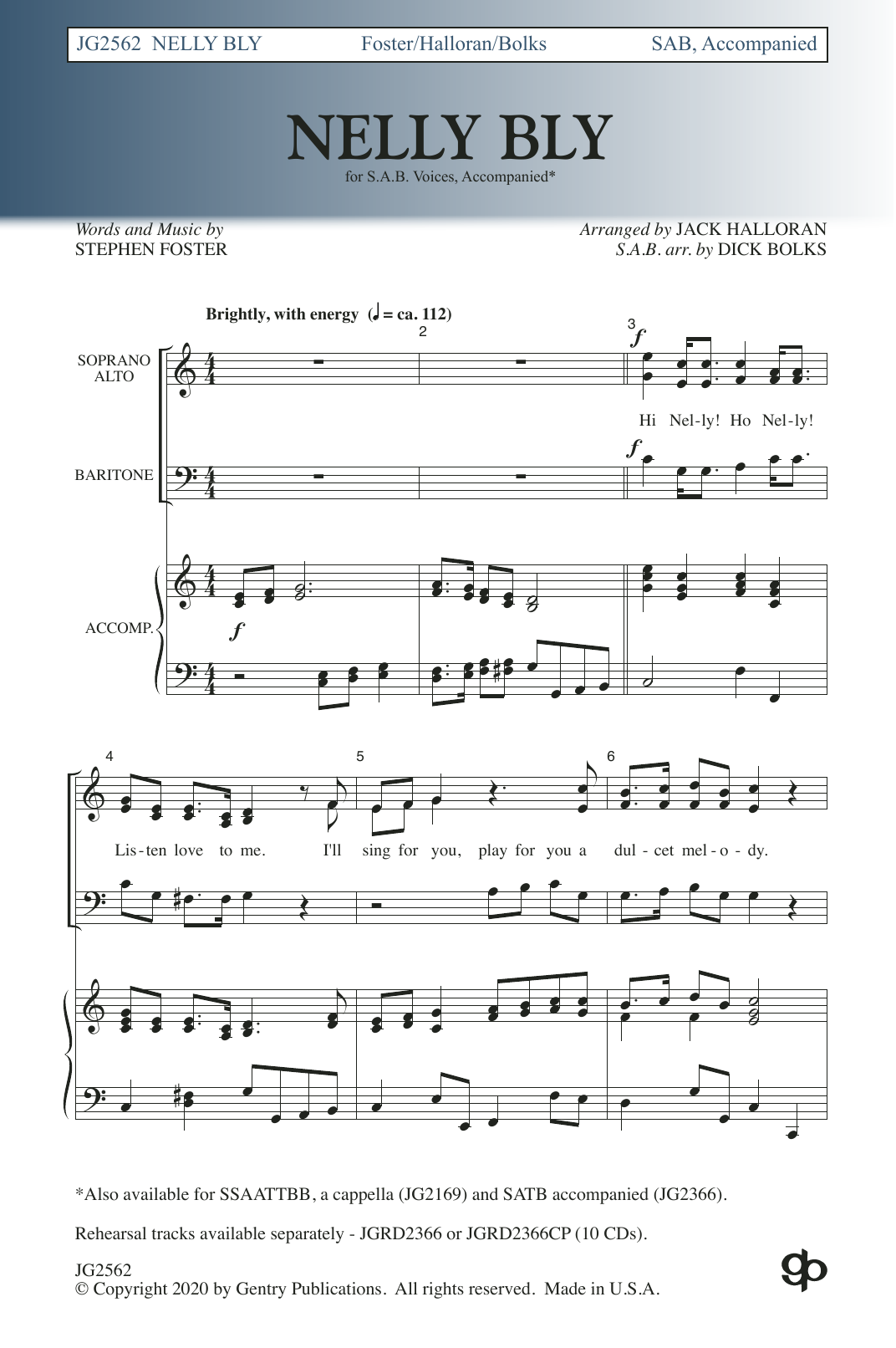 Jack Halloran & Dick Bolks Nelly Bly sheet music notes and chords arranged for SAB Choir