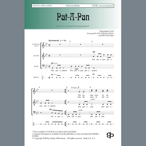 Easily Download Jack Halloran & Dick Bolks Printable PDF piano music notes, guitar tabs for  SATB Choir. Transpose or transcribe this score in no time - Learn how to play song progression.