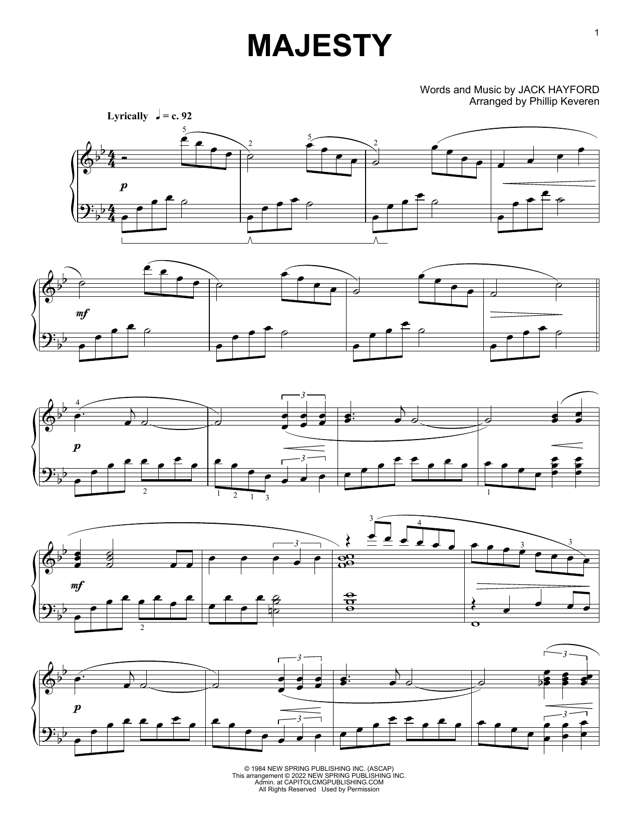 Jack Hayford Majesty [Classical version] (arr. Phillip Keveren) sheet music notes and chords arranged for Piano Solo