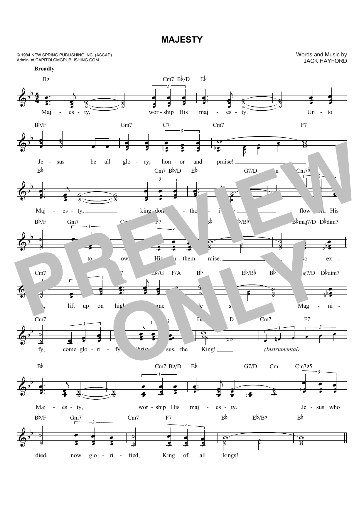 Jack Hayford Majesty sheet music notes and chords arranged for Trumpet Solo