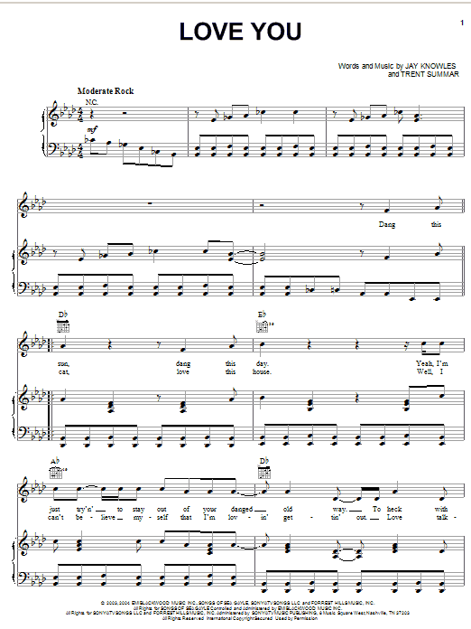 Jack Ingram Love You sheet music notes and chords arranged for Piano, Vocal & Guitar Chords (Right-Hand Melody)