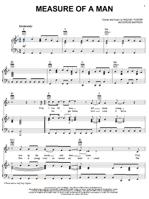 Jack Ingram Measure Of A Man sheet music notes and chords arranged for Piano, Vocal & Guitar Chords (Right-Hand Melody)
