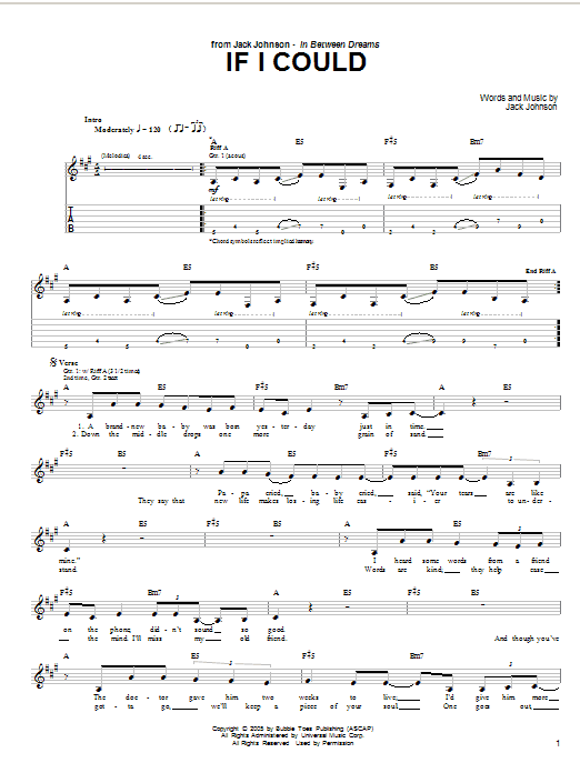 Jack Johnson If I Could sheet music notes and chords arranged for Guitar Chords/Lyrics