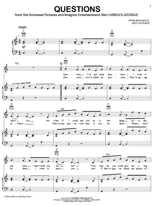 Jack Johnson Questions sheet music notes and chords arranged for Guitar Tab