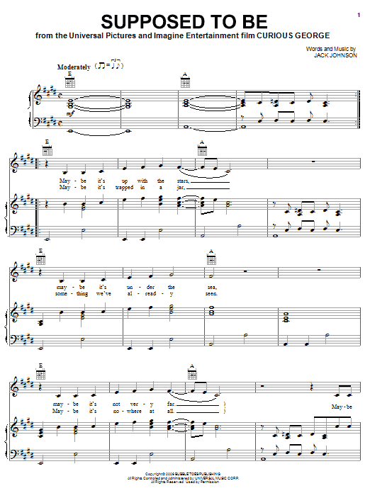 Jack Johnson Supposed To Be sheet music notes and chords arranged for Piano, Vocal & Guitar Chords (Right-Hand Melody)