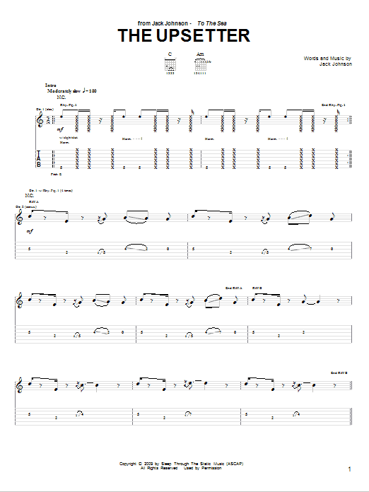 Jack Johnson The Upsetter sheet music notes and chords arranged for Guitar Tab