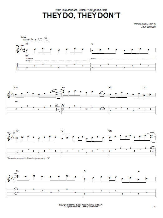 Jack Johnson They Do, They Don't sheet music notes and chords arranged for Piano, Vocal & Guitar Chords (Right-Hand Melody)