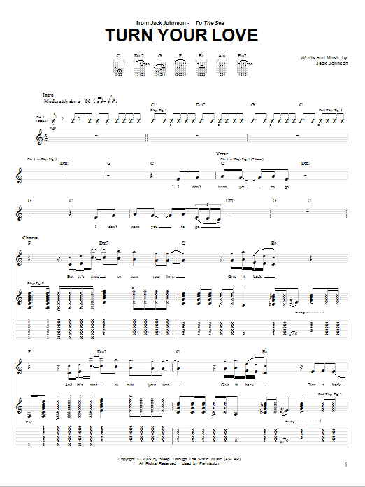 Jack Johnson Turn Your Love sheet music notes and chords arranged for Guitar Tab