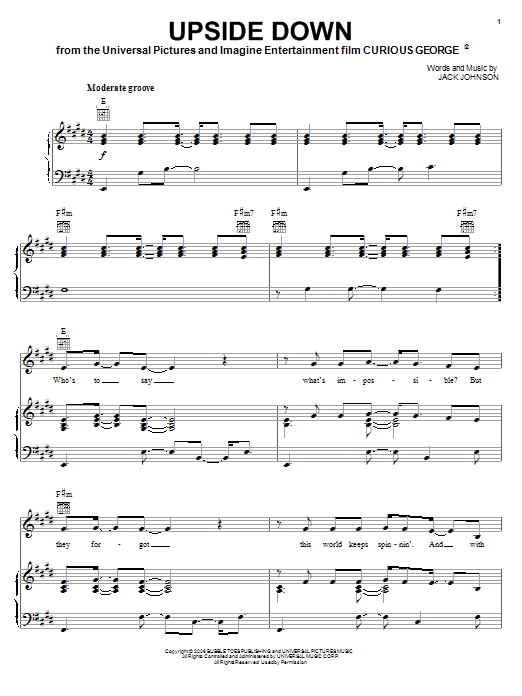 Jack Johnson Upside Down sheet music notes and chords arranged for Guitar Tab (Single Guitar)