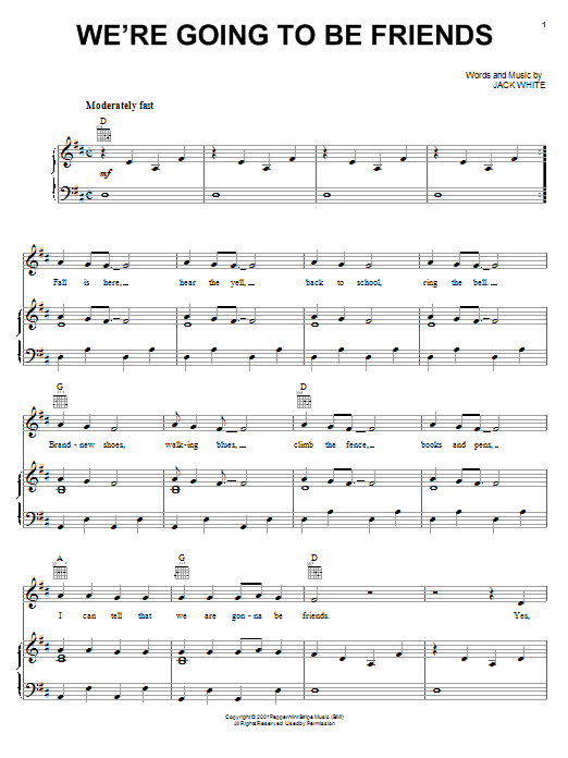 Jack Johnson We're Going To Be Friends sheet music notes and chords arranged for Piano, Vocal & Guitar Chords (Right-Hand Melody)