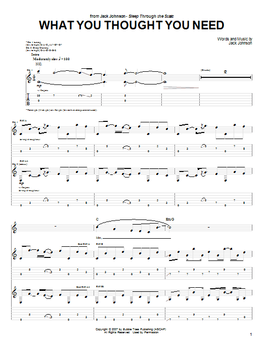 Jack Johnson What You Thought You Need sheet music notes and chords arranged for Guitar Tab