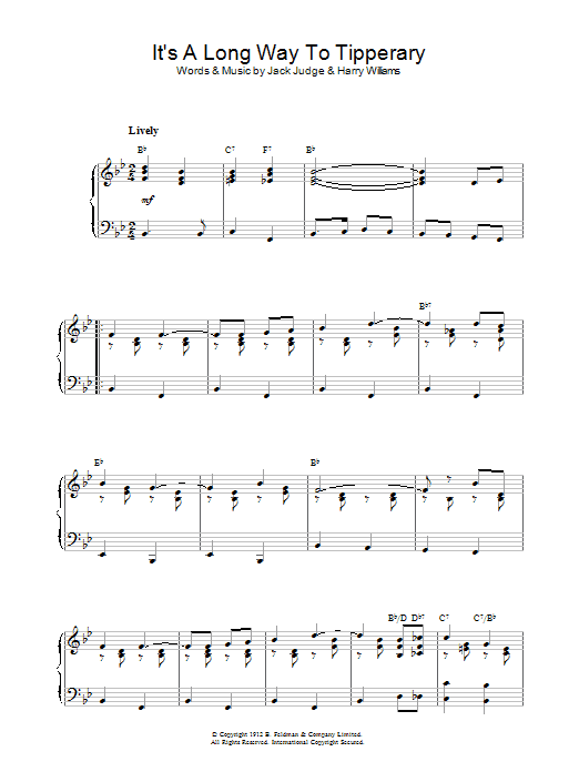 Jack Judge It's A Long Way To Tipperary sheet music notes and chords arranged for Piano, Vocal & Guitar Chords (Right-Hand Melody)