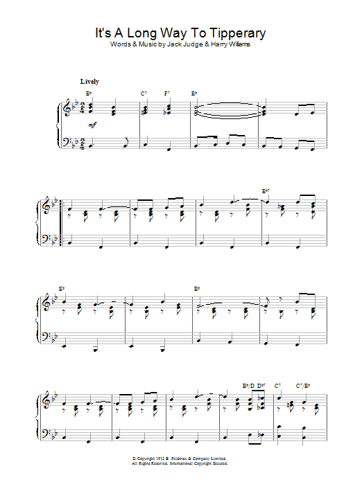 Jack Judge It's A Long Way To Tipperary sheet music notes and chords arranged for Easy Piano
