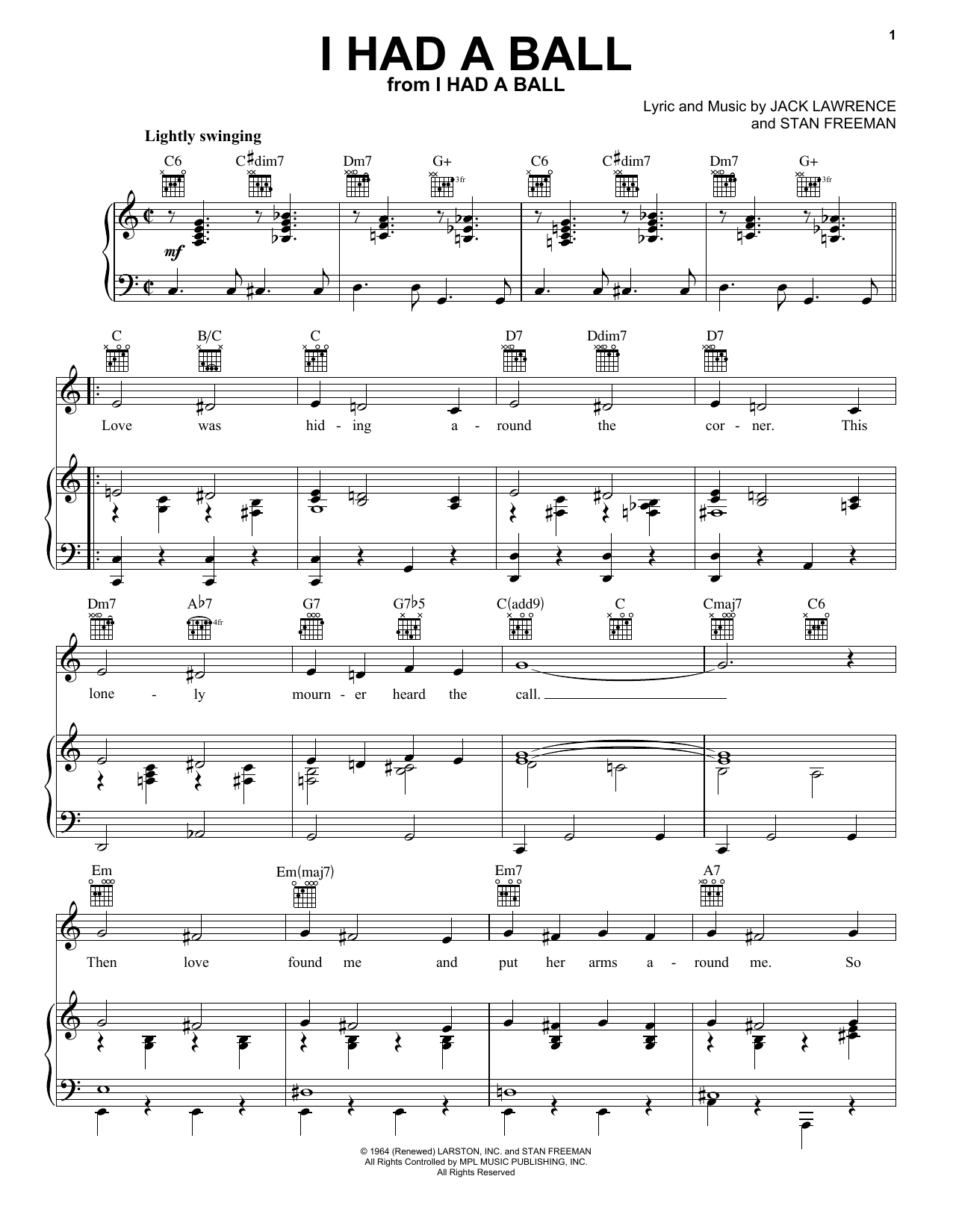 Jack Lawrence I Had A Ball sheet music notes and chords arranged for Piano, Vocal & Guitar Chords (Right-Hand Melody)