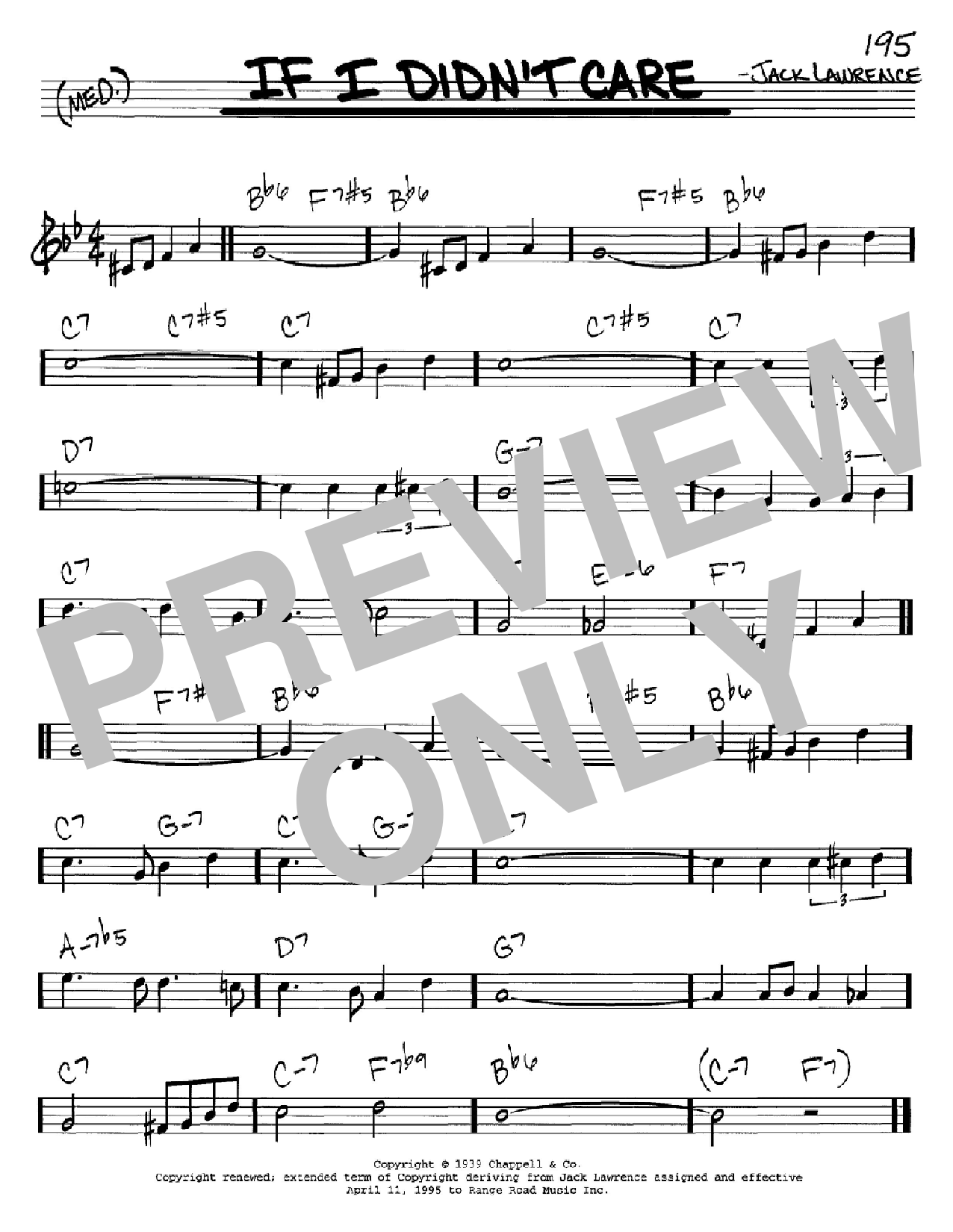 Jack Lawrence If I Didn't Care sheet music notes and chords arranged for Real Book – Melody, Lyrics & Chords