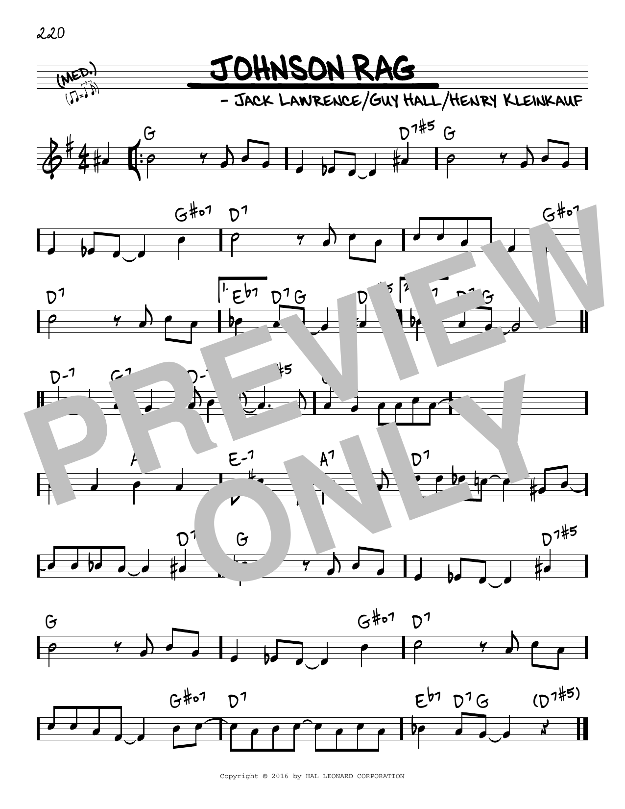 Jack Lawrence Johnson Rag sheet music notes and chords arranged for Real Book – Melody & Chords