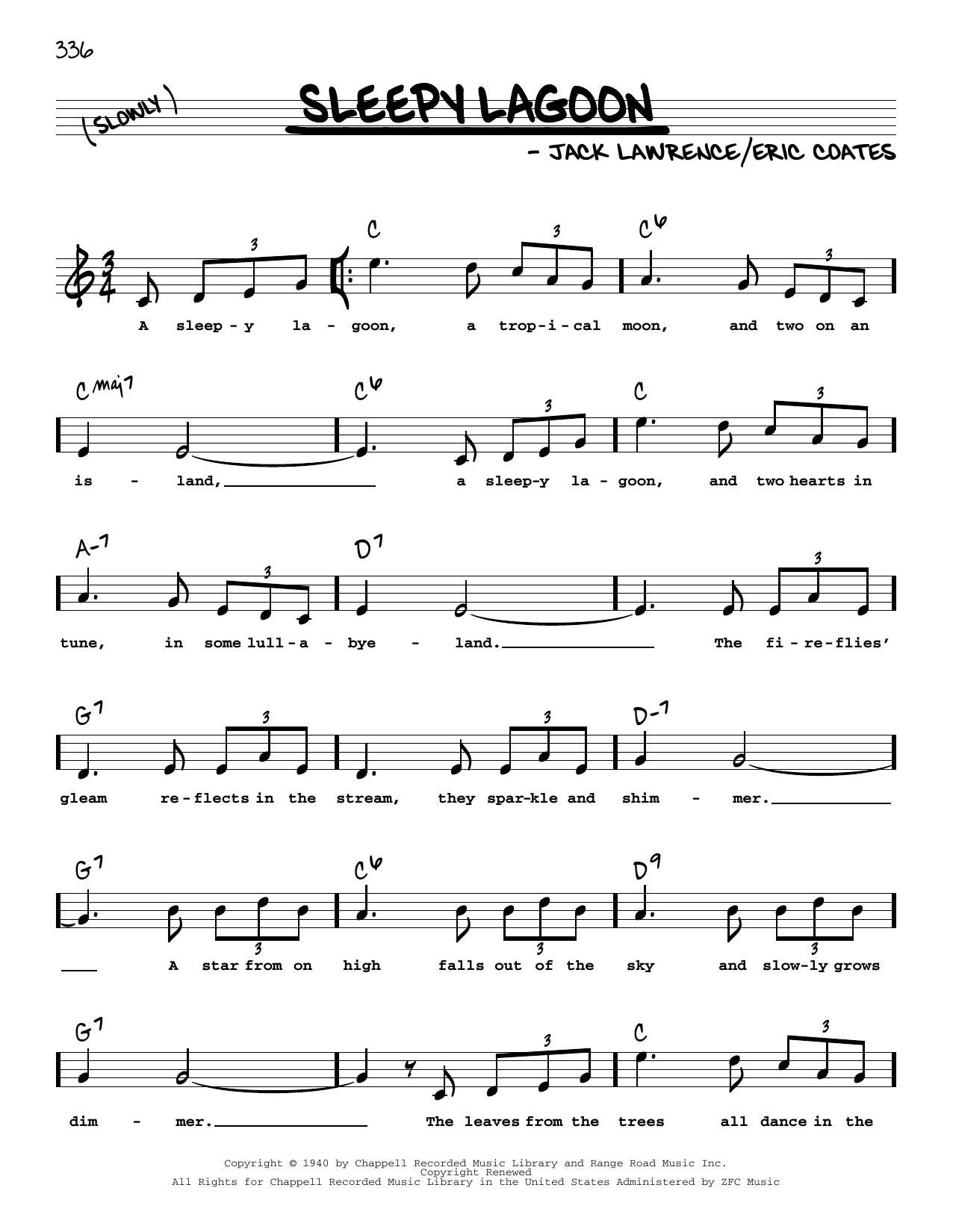 Jack Lawrence Sleepy Lagoon (High Voice) sheet music notes and chords arranged for Real Book – Melody, Lyrics & Chords
