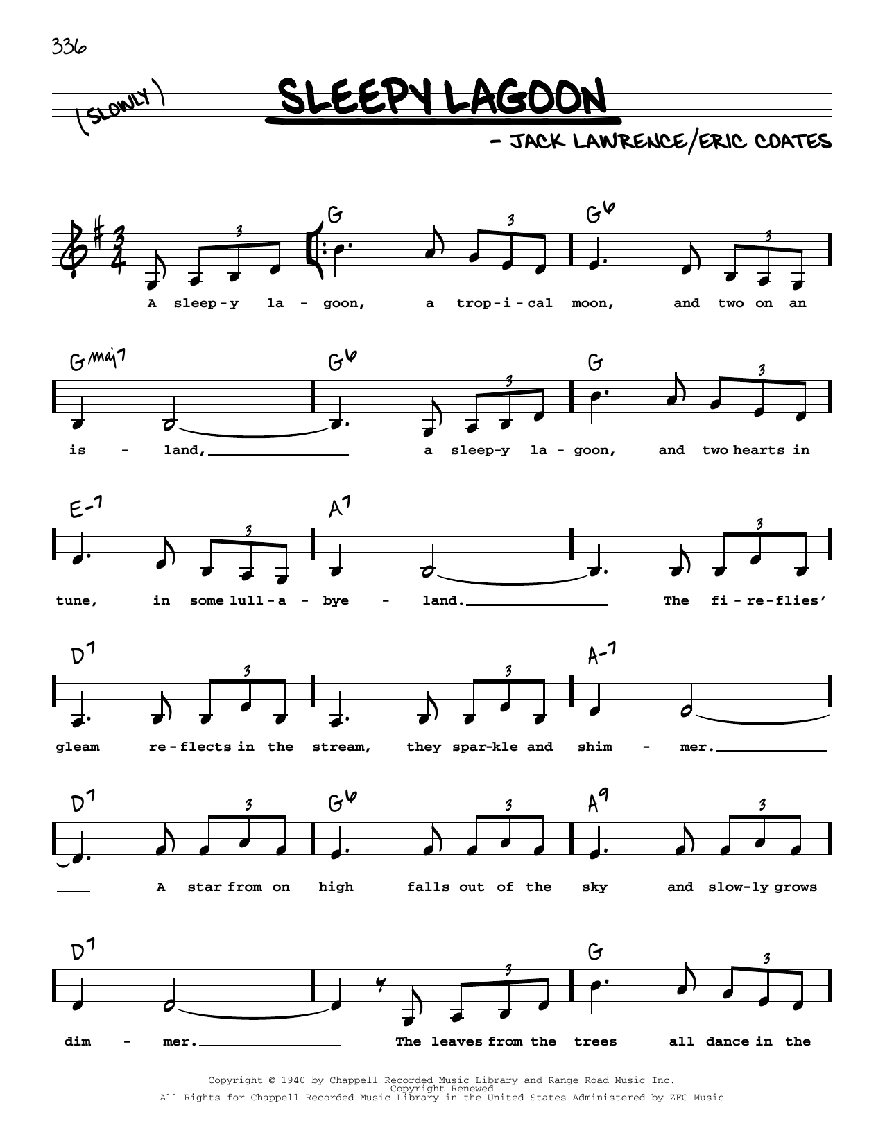 Jack Lawrence Sleepy Lagoon (Low Voice) sheet music notes and chords arranged for Real Book – Melody, Lyrics & Chords