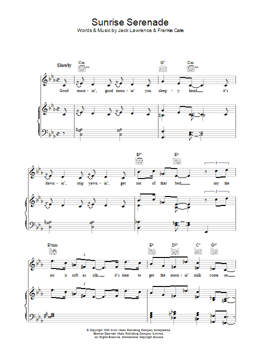 Jack Lawrence Sunrise Serenade sheet music notes and chords arranged for Piano, Vocal & Guitar Chords