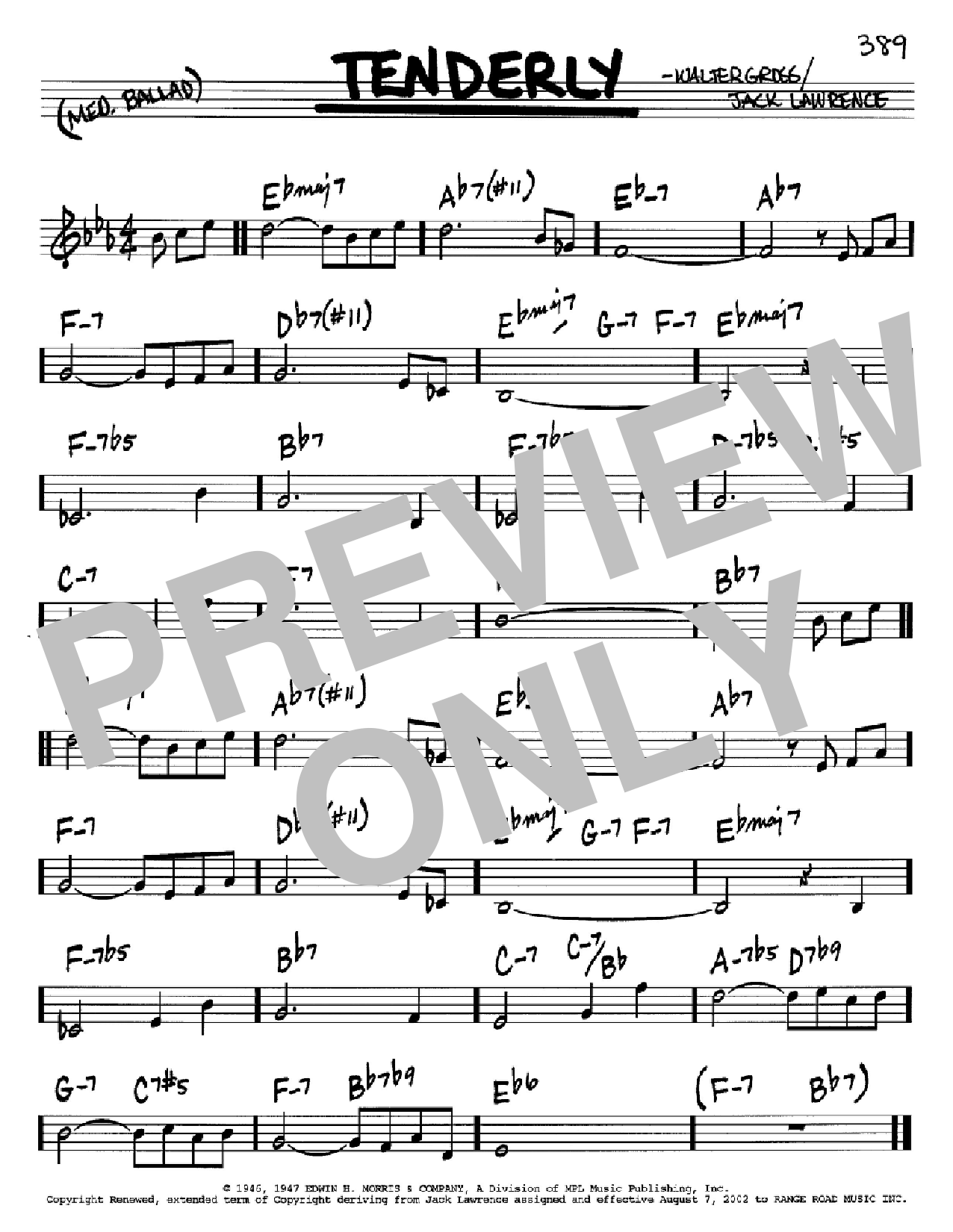 Jack Lawrence Tenderly sheet music notes and chords arranged for Real Book – Melody, Lyrics & Chords