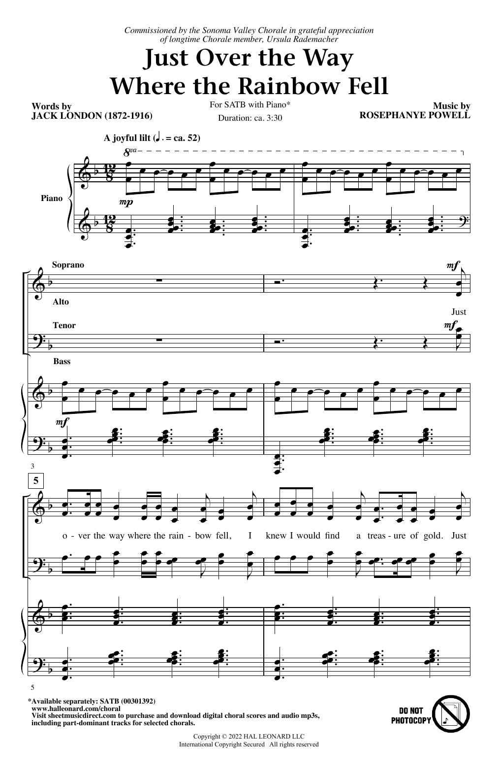 Jack London and Rosephanye Powell Just Over The Way Where The Rainbow Fell sheet music notes and chords arranged for SATB Choir